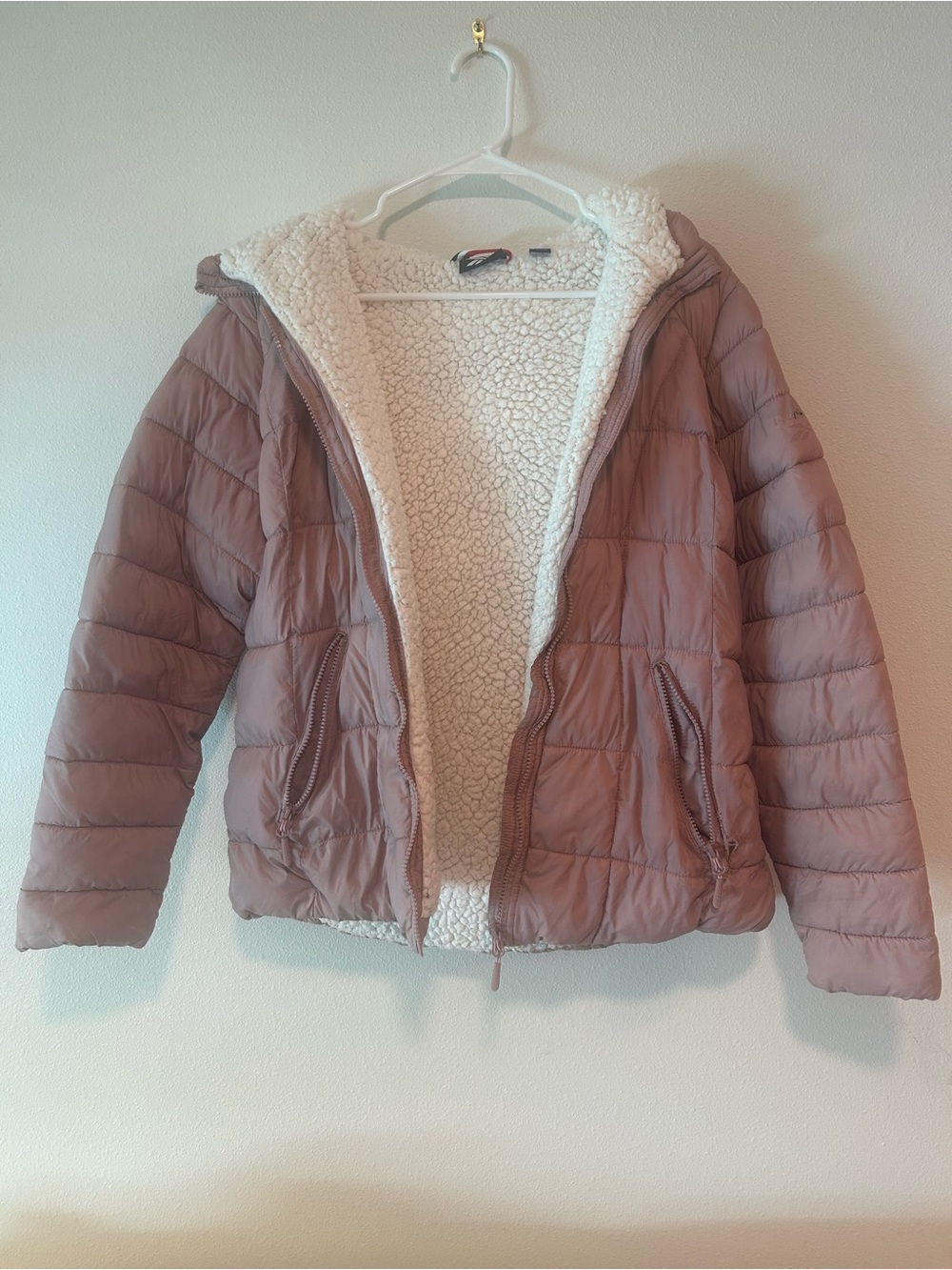 Reebok Women's Mauve Hooded Sherpa Puffer Jacket